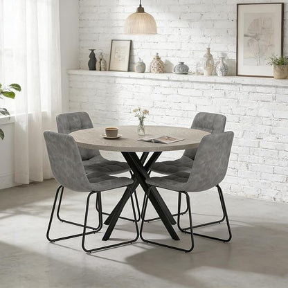 44" Round Dining Table with Cozy Chair Set for 4, Modern Mid-Century Dining Table Set of 4, Dinette Sets with Metal Leg for Kitchen Dining Room Apartment(Gray Table + Gray Chairs)