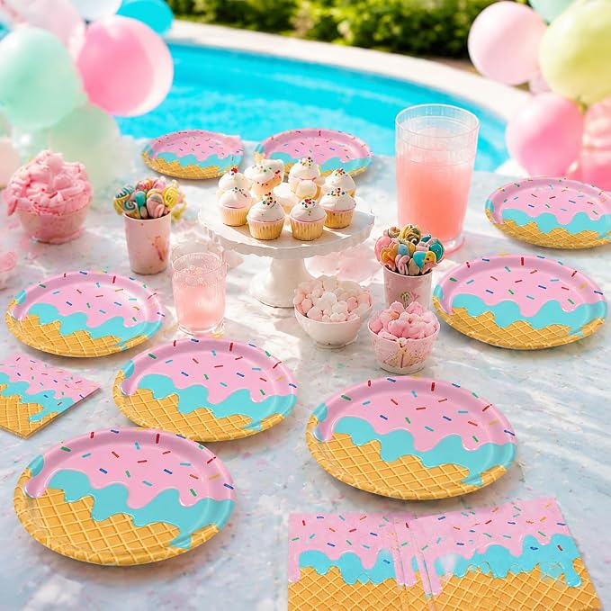 40 Pcs Ice Cream Plates and Napkins Party Supplies, Disposable Ice Cream Paper - Image 5