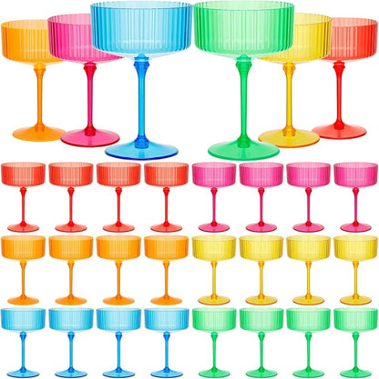 Jingmore 24 Pcs Ribbed Martini Glasses 10 oz Disposable Plastic Vintage Ribbed by Jingmore