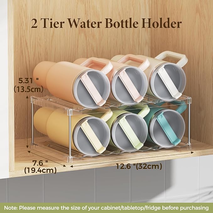LAMU Stackable Water Bottle Organizer Holder Tumbler Cup Storage Rack | 2 Tier - Image 2