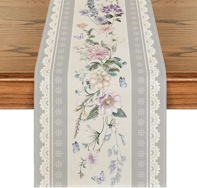 Artoid Mode Printed Lace Floral 210 GSM Spring Table Runner, Seasonal Summer by ArtoidMode