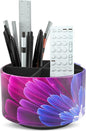lizimandu Round Leather Art Supply Organizer,Remote Control Holder,360 Degree Spinning,Multi-Functional Pencil Holder,4 Compartments Desktop Stationary Organizer(1-Blue Fractal Flower)