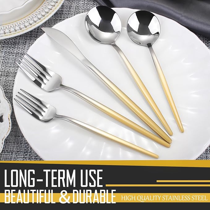 VANVRO Gradient Gold Silverware Set, 20-Piece Stainless Steel Cutlery Set - Image 4