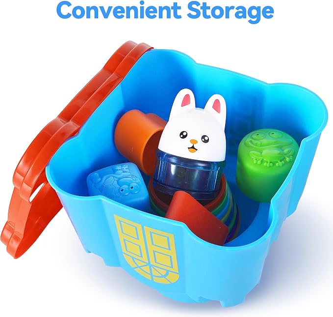 iPlay, iLearn Baby Stacking Cup Toy, Toddler Stackable Block w/Shape Sorter | - Image 6
