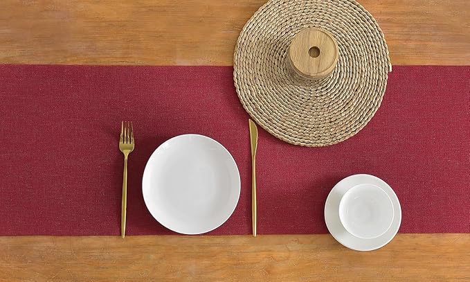 Wracra Linen Table Runner, Burlap Red Table Runners 60 Inches Long | Rich Woven - Image 4