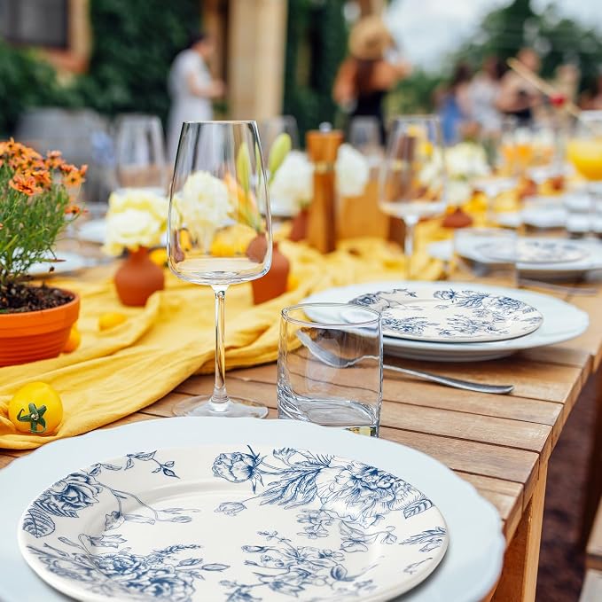 Honeydak 6 Pcs 6 Inch Blue Floral Flower Ceramic Plates Blue and White - Image 4