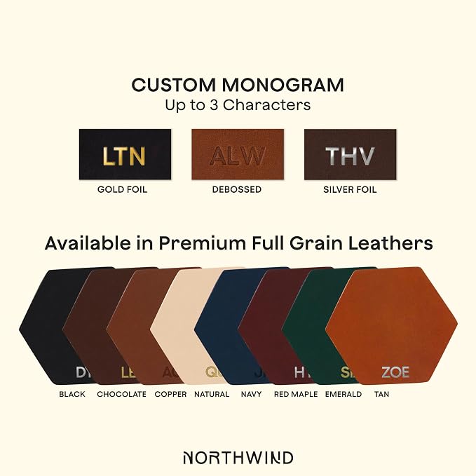 Northwind Personalized Full Grain Leather Coasters Set of 4 | Made in USA - Image 2
