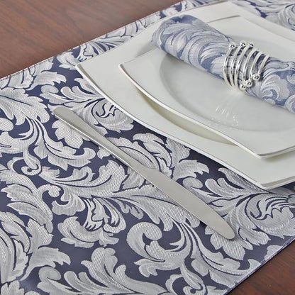 EHouseHome Jacquard Damask Reversible Blue and Grey Table Runners - Image 4