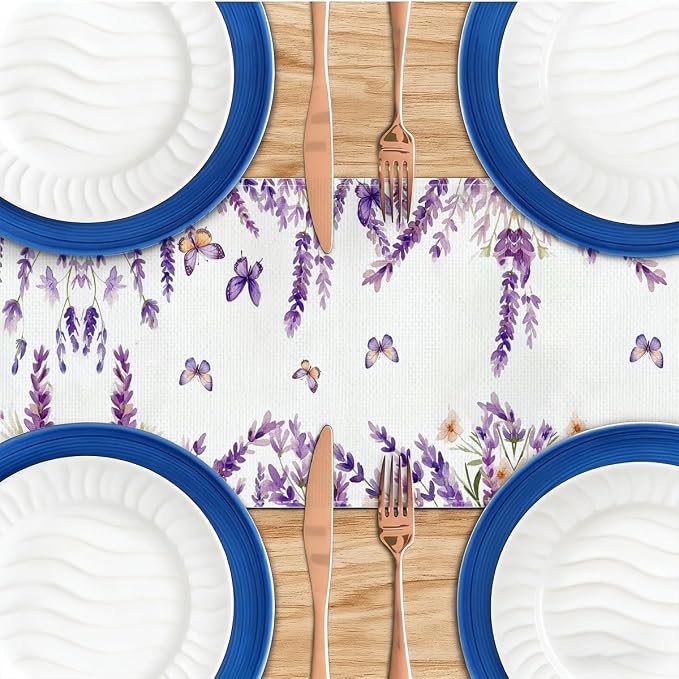 Purple Lavender Floral Butterflies Spring Table Runner, Gifts - Image 4