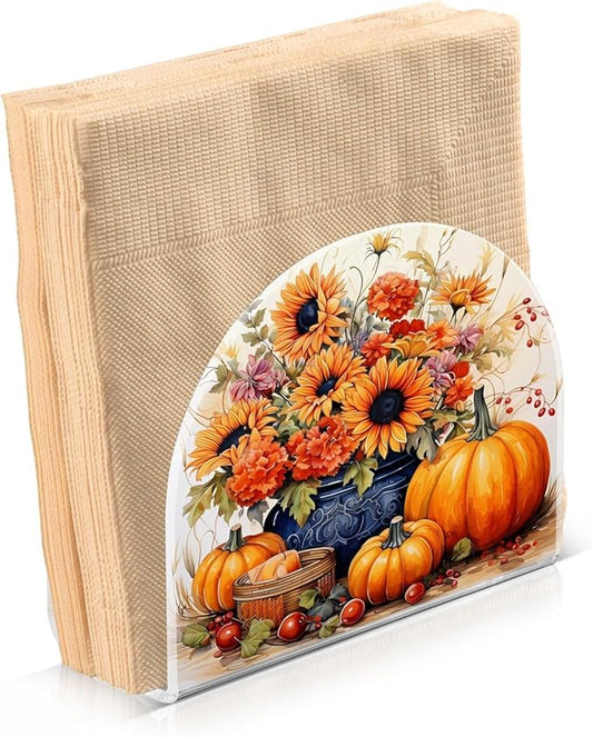 Napkin Holder Sunflower Pumpkin Crystal Clear Acrylic Napkin Holders, Paper Napkin Holder Dining Table Dispenser for Kitchen Restaurant Home Decor Bar Accessories