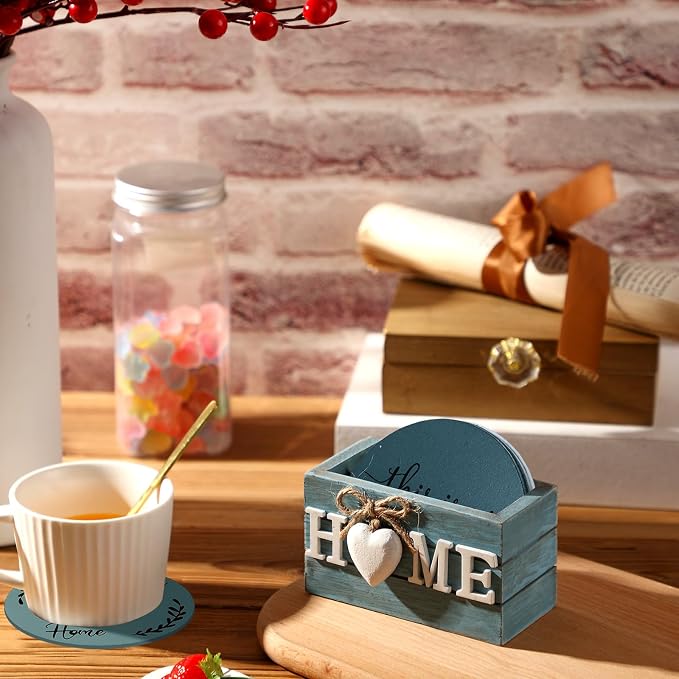 Queekay Coasters Set of 6 House Warming Gifts New Home Wooden Farmhouse Drink - Image 6