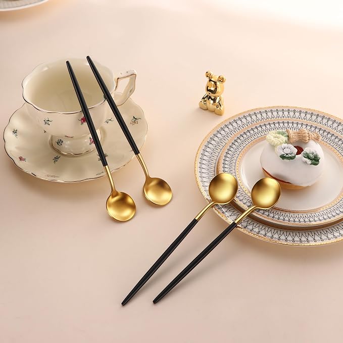 DEHOV 4 PCs 6.7 Inches Brush Gold Stainless Steel 304 Iced Tea Spoons - Image 7