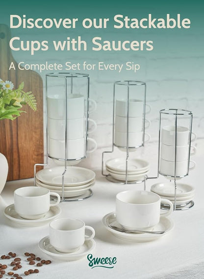 Sweese Porcelain Espresso Cups Set, 4 oz Stackable Cups - Image 8