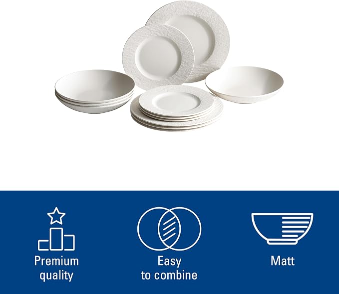 Villeroy & Boch Manufacture Rock Blanc 12 Piece Dinnerware Set, made in Germany - Image 4