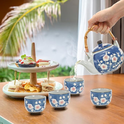 Japanese Tea Set, Ceramic Floral Tea Pot and 4 Pieces Cups | Traditional Bone - Image 8