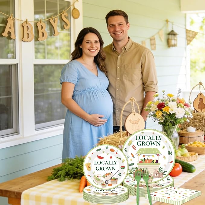 EUOYUFO 96Pcs Locally Grown Baby Shower Paper Plates Napkins Forks Locally - Image 6