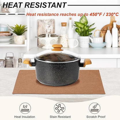 Cloth Placemats Set of 4, Cotton Linen Blend Machine Washable Double Layered Place Mats, Heat Resistant Placemats Wrinkle Free Thick Fabric Dining Table Mats for Indoors & Outdoors (Flaxen, 4)