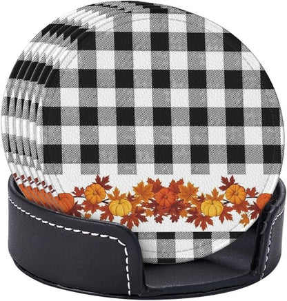 6 Pcs Thanksgiving Fall Pumpkin Maple Leaves Black White Buffalo Check Plaid - Image 6
