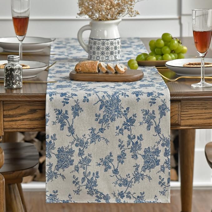 Artoid Mode Dark Grey 13x48 Inch Chinoiserie Table Runner | Monochrome sketch by ArtoidMode