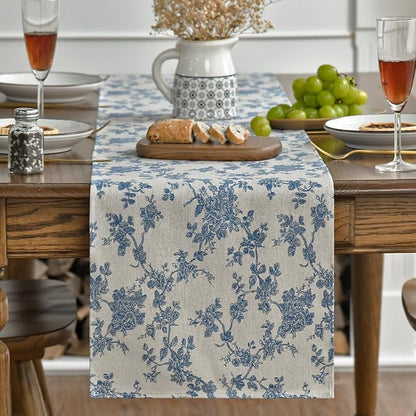 Artoid Mode Dark Grey 13x48 Inch Chinoiserie Table Runner | Monochrome sketch by ArtoidMode