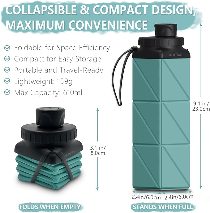 BEAUTAIL Collapsible Water Bottles 21 oz, Silicone Portable Water Bottle | BPA - Image 2