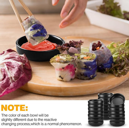 Roshtia 30 Pieces Ceramic Soy Sauce Dish 3.5 Inch Porcelain Dipping Bowls 3oz Multipurpose Small Bowl Mini Serving Dinnerware for Pinch Seasoning Appetizer Soy Sushi(Matte Black)