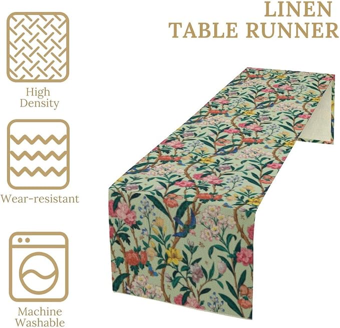 William Morris Floral Table Runner, Birds Butterflies and Bees Botanical Flower - Image 4