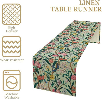 William Morris Floral Table Runner, Birds Butterflies and Bees Botanical Flower - Image 4