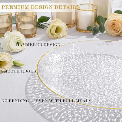 Rubtlamp 100 Pcs Gold Plastic Plates, 10 inch Clear Gold Dinner Plates - Image 3