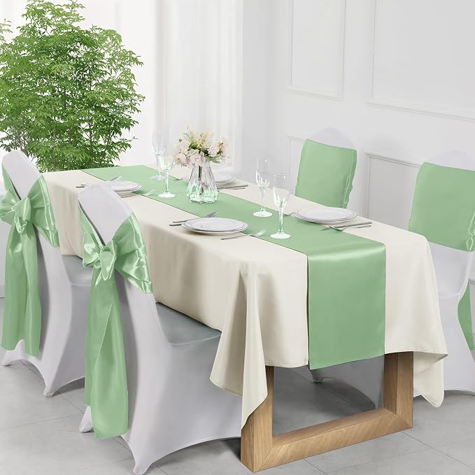 Manyshofu Sage Green Satin Table Runner 12x108 - Image 3