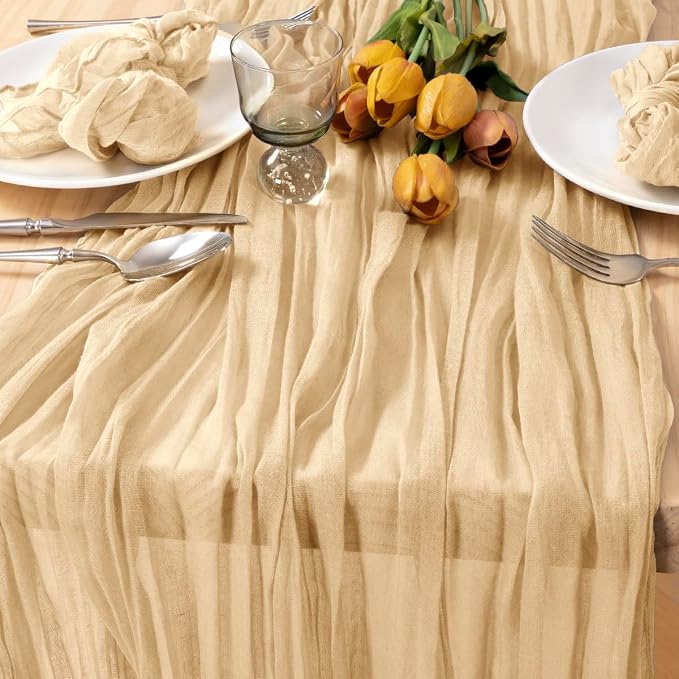 6 Pack Champagne Cheesecloth Table Runner 10ft Boho Sand Gauze Decor | - Image 2