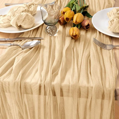 6 Pack Champagne Cheesecloth Table Runner 10ft Boho Sand Gauze Decor | - Image 2
