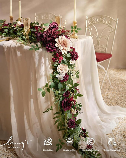 Ling's Moment 14Ft Ivory Table Runner, Wedding Sheer Chiffon Table Runners | - Image 4