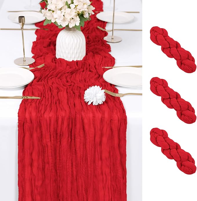 3 Pack Red Cheesecloth Table Runner 17x108 Inch Semi Sheer Boho Gauze Cheese by Unknown