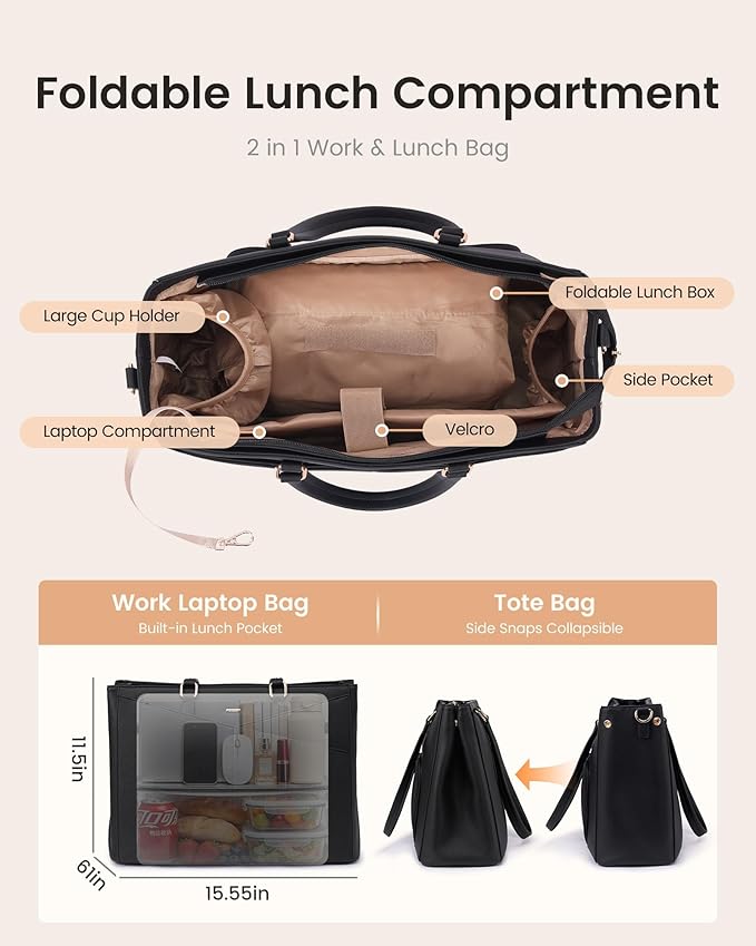 LOVEVOOK Lunch Tote Bag for Women, 3 in 1 Work Bag - Image 4