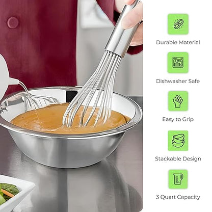 OCS Parts 0.75 Quart Mixing Bowls | Set of 2 | 7-Inch Stainless Steel Professional Grade Flat Base Mixing Bowls for Home and Commercial Kitchens | Dishwasher Safe
