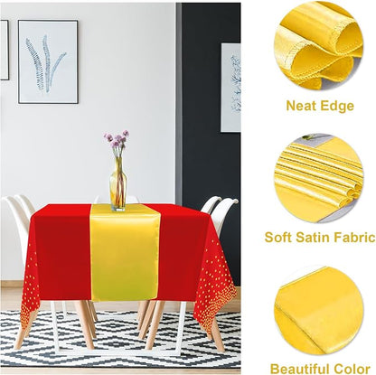 8Pack Disposable Plastic Party Tablecloths and Satin Table Runner Set Red and - Image 3