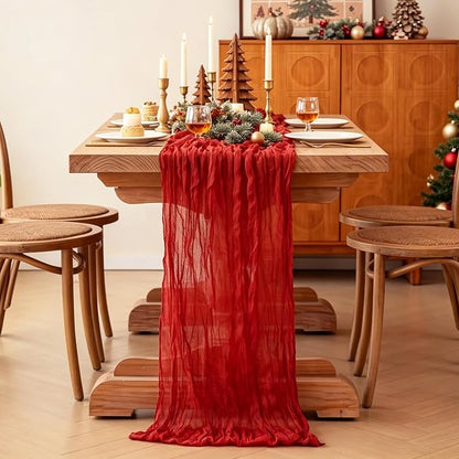 6Pcs Red Table Runner, 10FT Rustic Gauze Red Table Runner 35*120inch Boho Table - Image 5