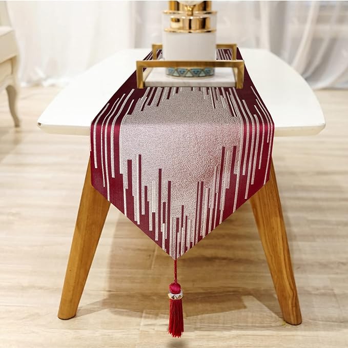 Elegant Modern Red Table Runner, Luxury Contemporary Geometric | Table Runners - Image 4