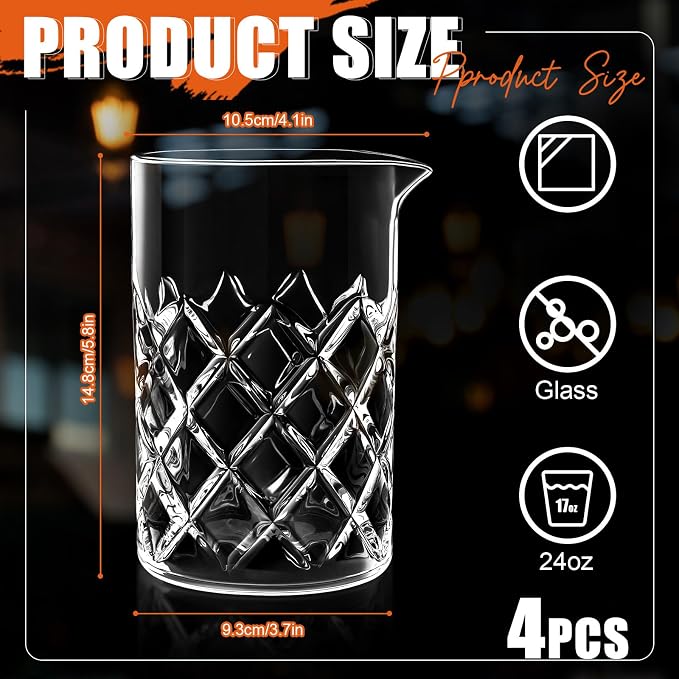 4 Pcs Cocktail Mixing Glass 24 oz Crystal Stirring Glass Thick Bottom Seamless - Image 2