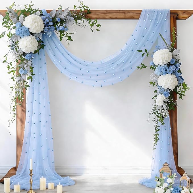 Pearl Table Runner Gauze Sheer 19FT Wedding Draping Fabric Decor | Blue Summer by Socomi