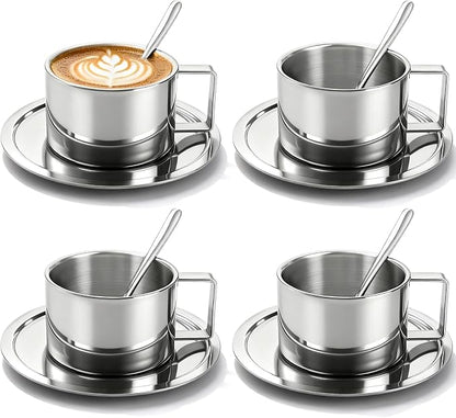 ZENFUN 4 Pack 6.8 oz Coffee Cups Set, 18/8 Stainless Steel Espresso Cup by ZENFUN