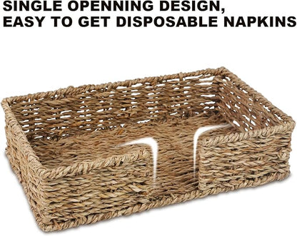 Seagrass Disposable Guest Towel Holder Tray for Bathroom, Wicker Counter Rectangular Bathroom Napkin Holder for Ktichen, Woven Hand Towel Holder Tray for Home, Kitchen, Hotel, Farmhouse