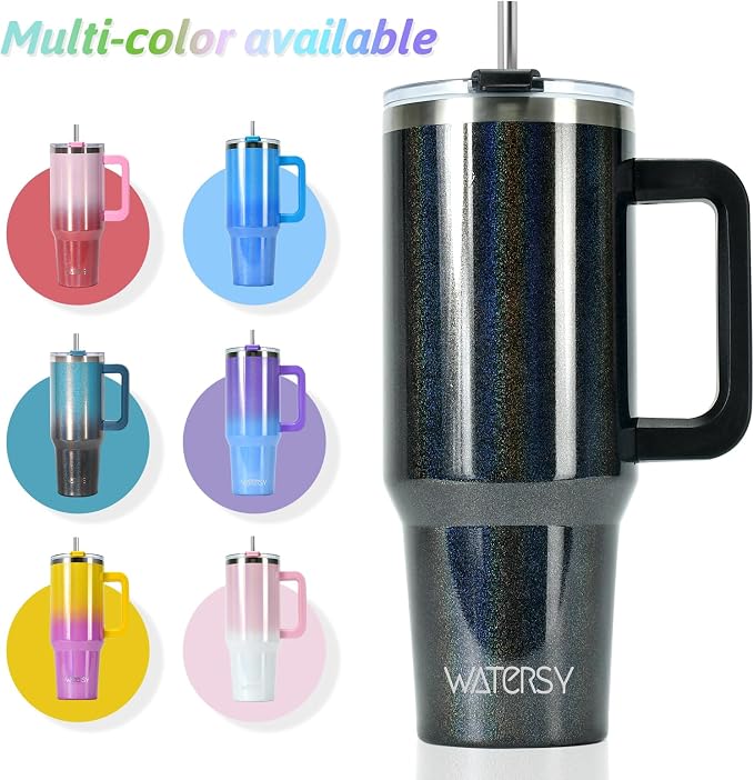 40 oz Shiny Tumbler with Handle and Straw, Stainless Steel Tumbler with Lid and - Image 6