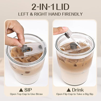 AUFXKOO13oz Glass Tumbler with Straw and Lid，2 Pack Iced Coffee Cups with lids - Image 4