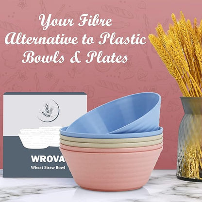 Wrova Wheat Straw Bowl Sets,6 PCS Unbreakable Cereal Bowl 36 OZ,Microwave and Dishwasher Safe Bowls,Alternative Plastic Bowls Reusable for Fruit,Oatmeal and Salad (Colorful)