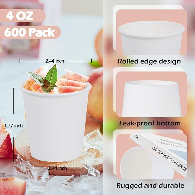 SIUQ 600 Pack 4 OZ Paper Cups, Small Disposable Paper Cups - Image 2