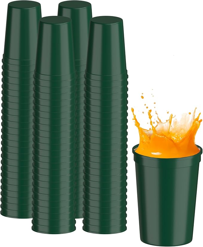 PartyPrints 100 Pack Small 10 to 12 oz Kelly Green Reusable Blank Plastic Cups by PartyPrints