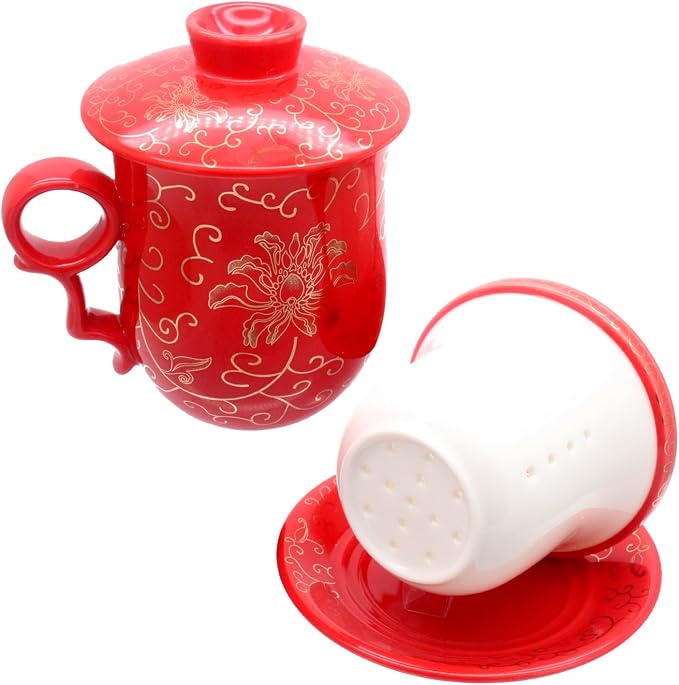 Porcelain Tea Cup with Infuser Lid and Saucer Sets - Image 5