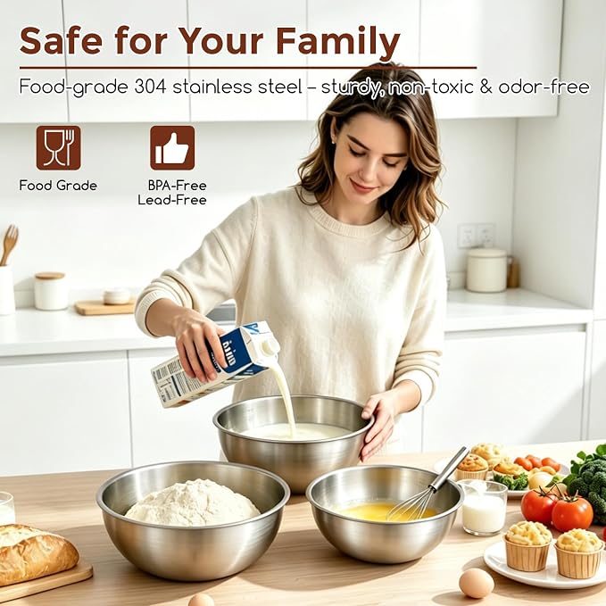 Gronivex Stainless Steel Mixing Bowls Set, 3-Piece | Food-Grade Metal, - Image 4